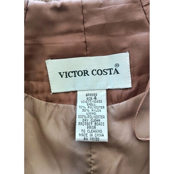Victor Costa 2-Piece Sheath Dress  Jacket Sz 4 Brown  Shimmer Beaded Semi Formal - Picture 5 of 11